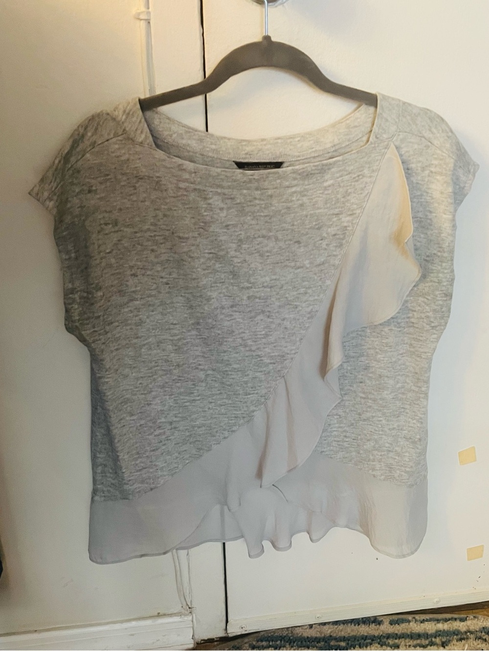 Banana Republic Light Gray Ruffle-Trim Sweatshirt Top